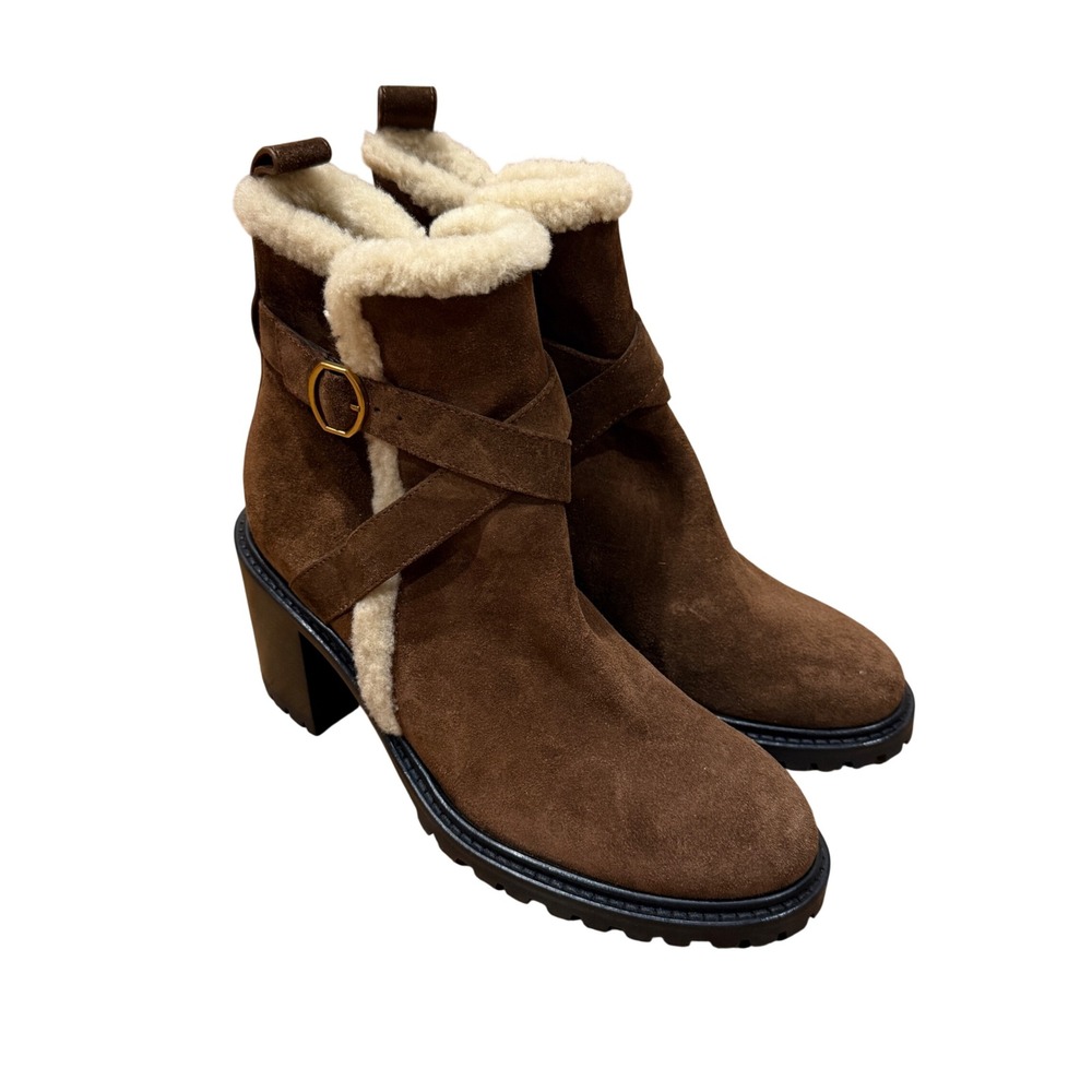 Banana Republic Stella Shearling Boots Brown Suede Block Heel Sz 8 Fall Staple